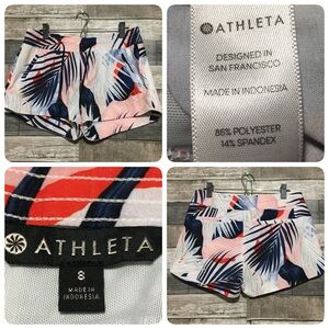 Athleta Floral Drawstring Shorts Women’s 8 (Inseam 3) Zipper Pockets Lightweight